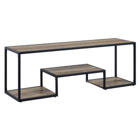 Rustic Oak and Black TV Stand with 3 Shelves