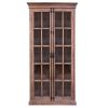 88 Inch Tall Cabinet, 4 Glass Panel French Doors, Crown Molding, Brown