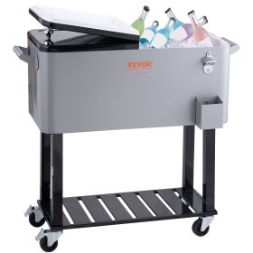 VEVOR Rolling Ice Chest Cooler Cart 80 Quart, Portable Bar Drink Cooler, Beverage Bar Stand Up Cooler with Wheels, Bottle Opener, Handles for Patio