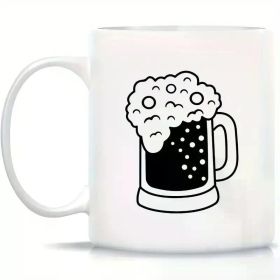 1pc Beer Lovers Ceramic Mug – 11oz White Coffee Cup with Fun Beer Bubble Design, Perfect Gift for Birthdays, Holidays